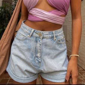 PRINCESS POLLY light wash blue denim jean shorts